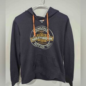 Harley-Davidson Men's Dark Blue Hoodie with Orange Accents